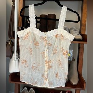 Boutique tank top with lace straps, never worn, size small fits like a medium